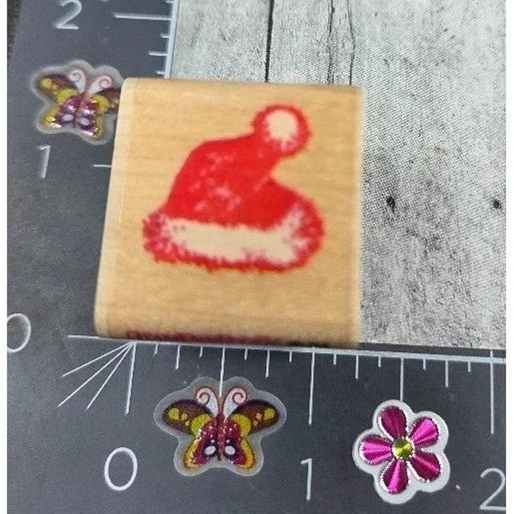 Stampendous Santa Hat Christmas Stocking Cap AO66 Rubber Stamp Wood #B17